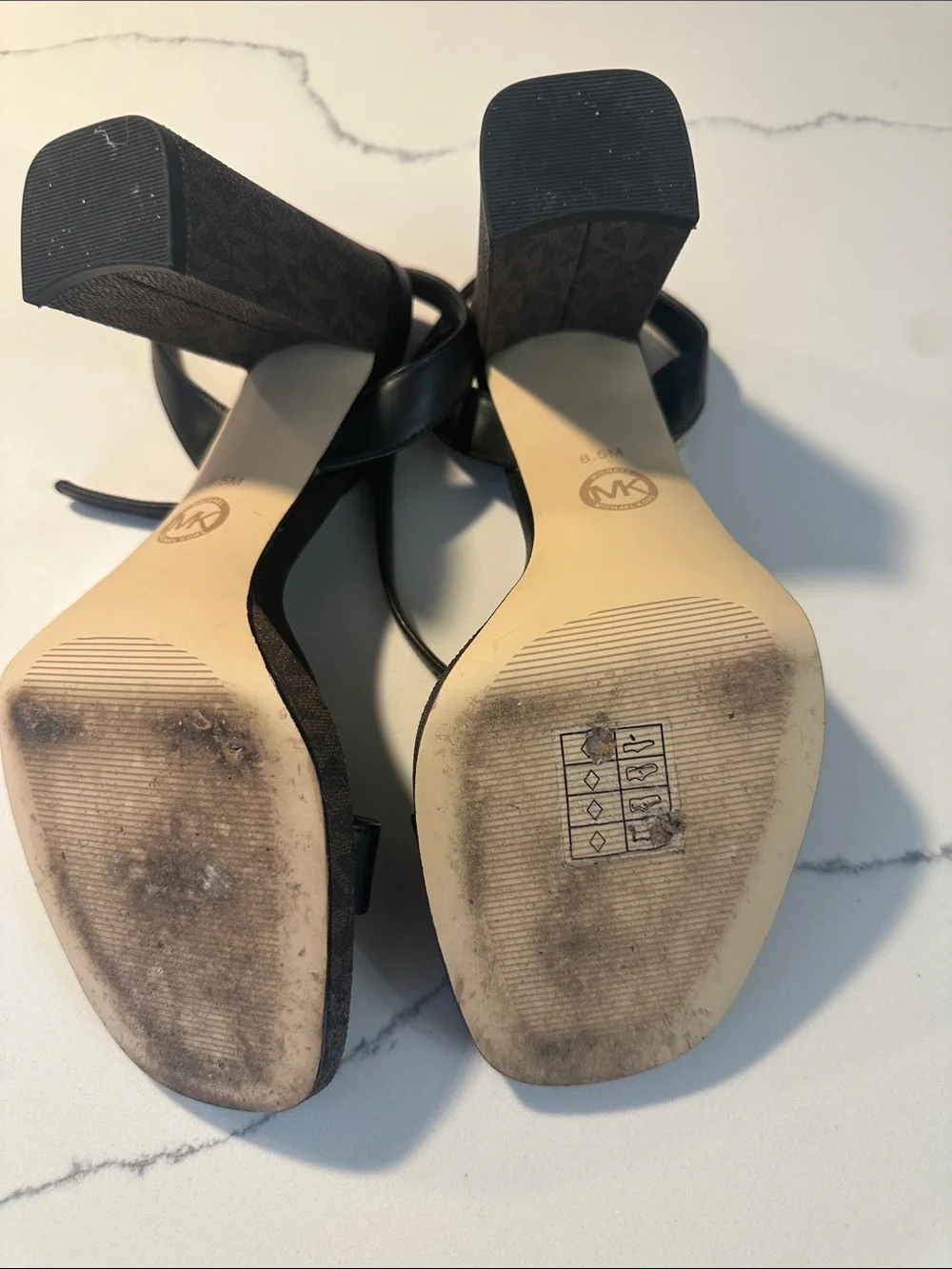 Michael Kors Black Leather Ankle-Strap Block Heels